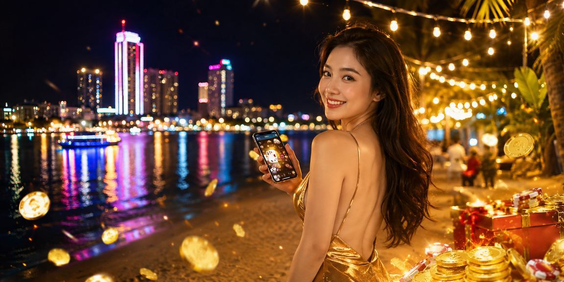 Khung cảnh chợ đêm Nha Trang nơi người dùng thư giãn với card game trên điện thoại